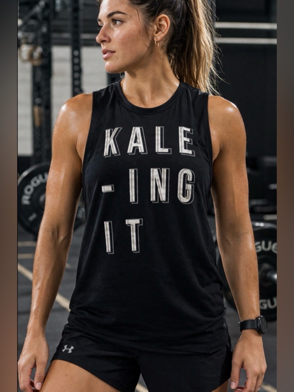 UNDER ARMOUR KALE-ING IT MUSCLE TANK BLACK CROSSFIT WORKOUT GYM TOP XL